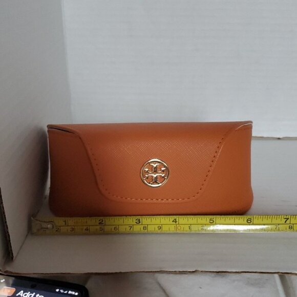 Tory Burch DESIGNER LOGO Orange Sunglasses Glasses Case VEGAN Leather - Picture 8 of 11